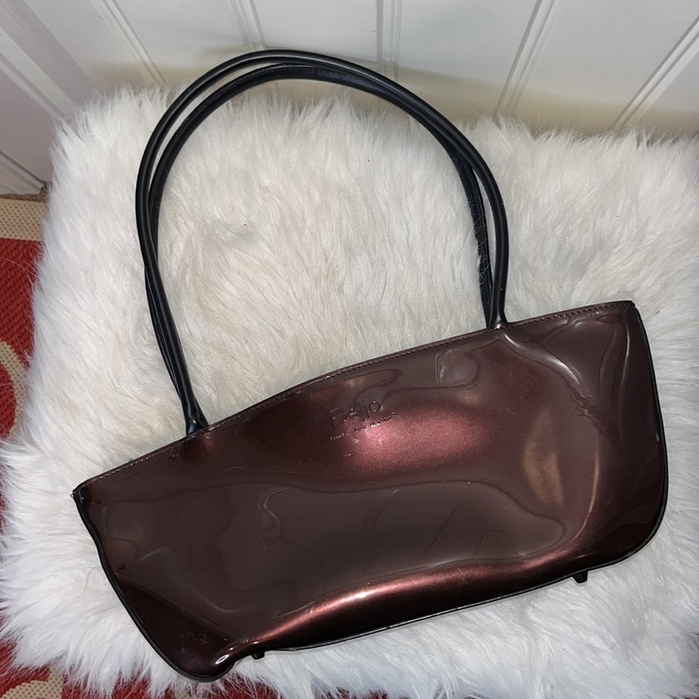 Dark metallic plum brown Beijo patent leather shoulder bag purse Y2K